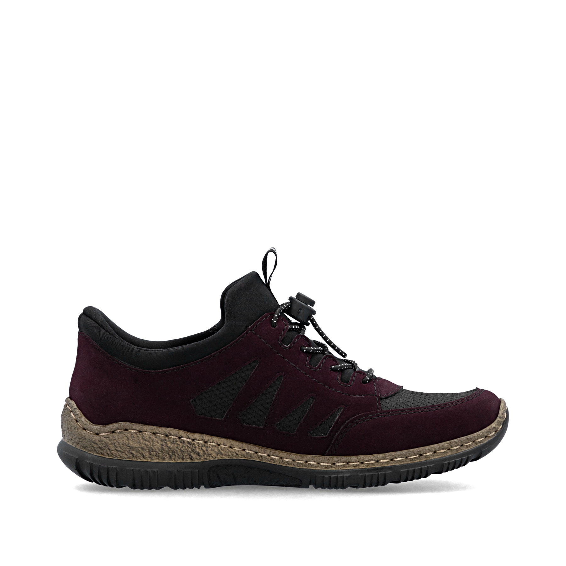 Rote Rieker Damen Slipper N32G8-30 mit Ready2GO easy in Funktion sowie Gummizug. Schuh Innenseite.
