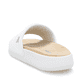 Weiße Rieker Damen Pantoletten W3250-80 mit ultraleichter und dämpfender Sohle. Schuh von hinten.