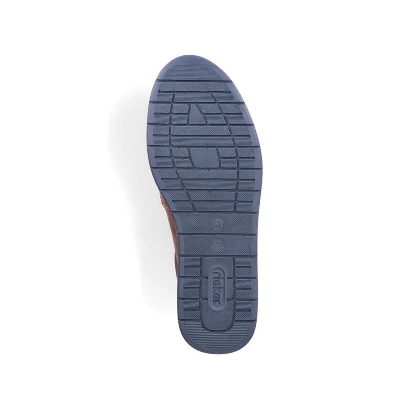 Braune Rieker Herren Slipper 11962-25 aus Glattleder mit modernen Ziernähten. Schuh Laufsohle.