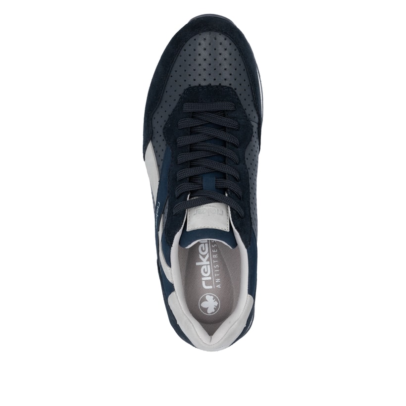 Blaue Rieker Herren Sneaker Low U0302-15 mit Schnürung sowie Komfortweite G 1/2. Schuh von oben.