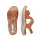 Nussbraune Rieker Damen Riemchensandalen 64878-24 mit einem Klettverschluss. Schuh von oben, liegend.