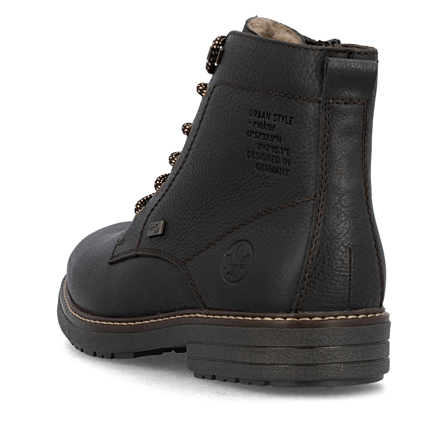 Kaffeebraune Rieker Herren Schnürstiefel 33121-25 mit Schnürung und Reißverschluss. Schuh von hinten