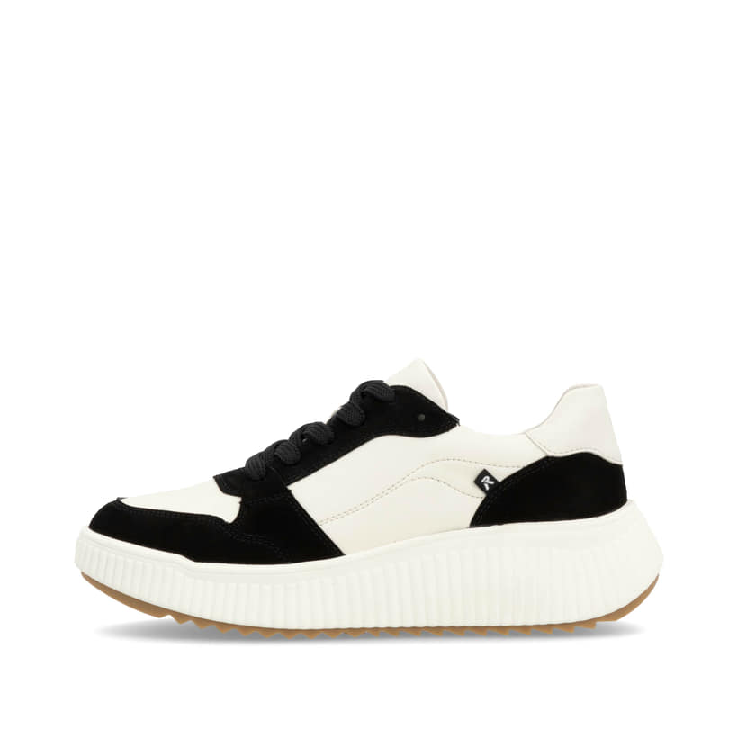 Weiße Rieker Damen Sneaker Low W1700-60 mit einer super leichten Plateausohle. Schuh Außenseite.
