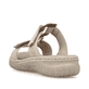 Beige Rieker Damen Pantoletten 60481-62 mit einem Klettverschluss. Schuh von hinten.