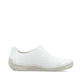 Weiße Rieker Damen Slipper 52560-80 mit Gummizug sowie extra weicher Decksohle. Schuh Innenseite.