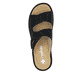 Schwarze Rieker Damen Pantoletten V1392-00 mit einem Klettverschluss. Schuh von oben.
