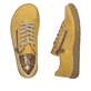 Chaussures à lacets Rieker jaunes femmes 52301-68 avec fermeture éclair. Chaussure vue de dessus, couchée.
