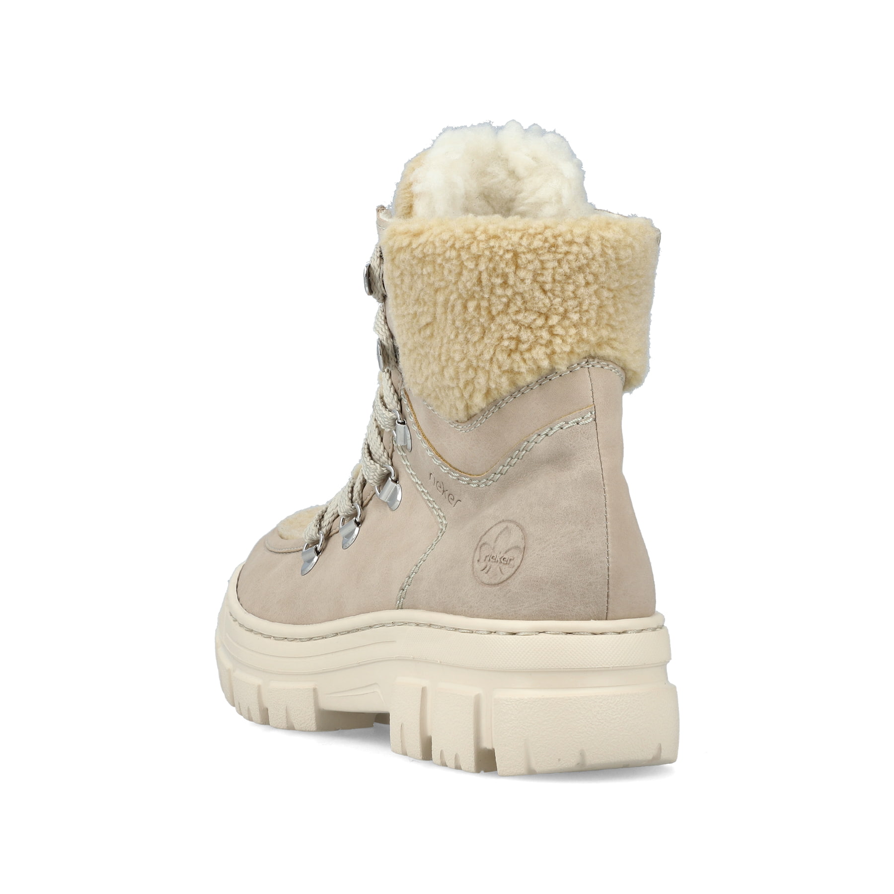 
Sandbeige Rieker Damen Schnürstiefel Z7430-62 mit Schnürung und Reißverschluss. Schuh von hinten