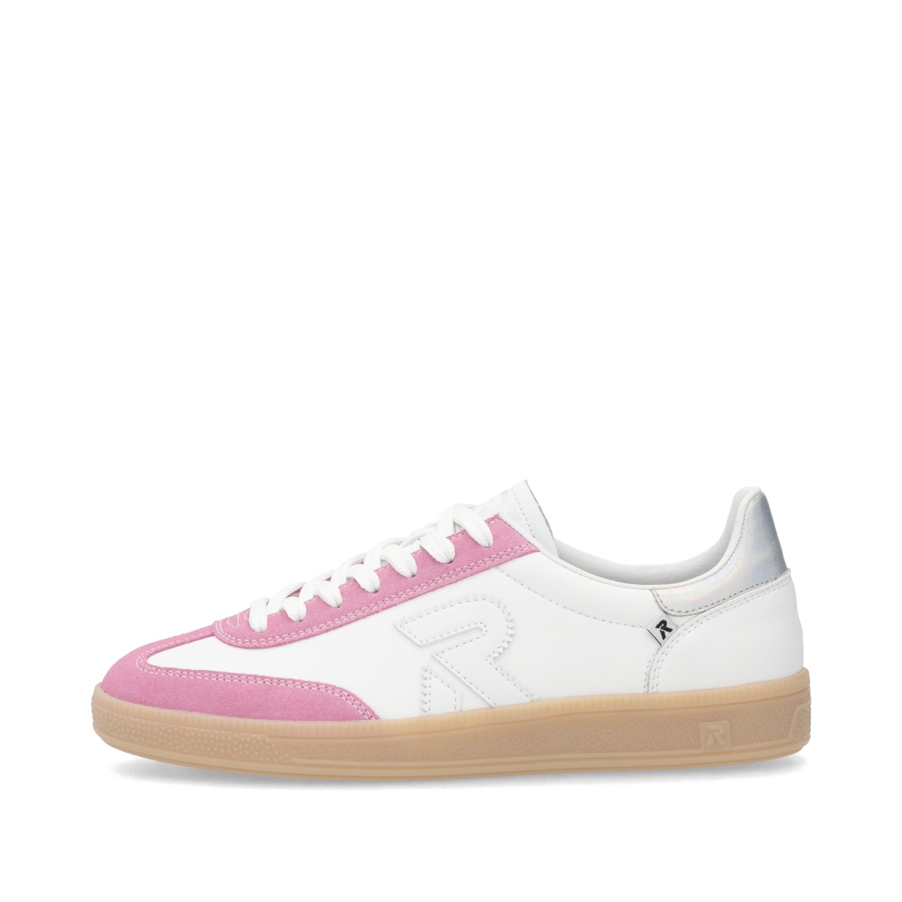 Weiße Rieker Damen Sneaker Low W2200-86 mit Schnürung sowie abriebfester Sohle. Schuh Außenseite.