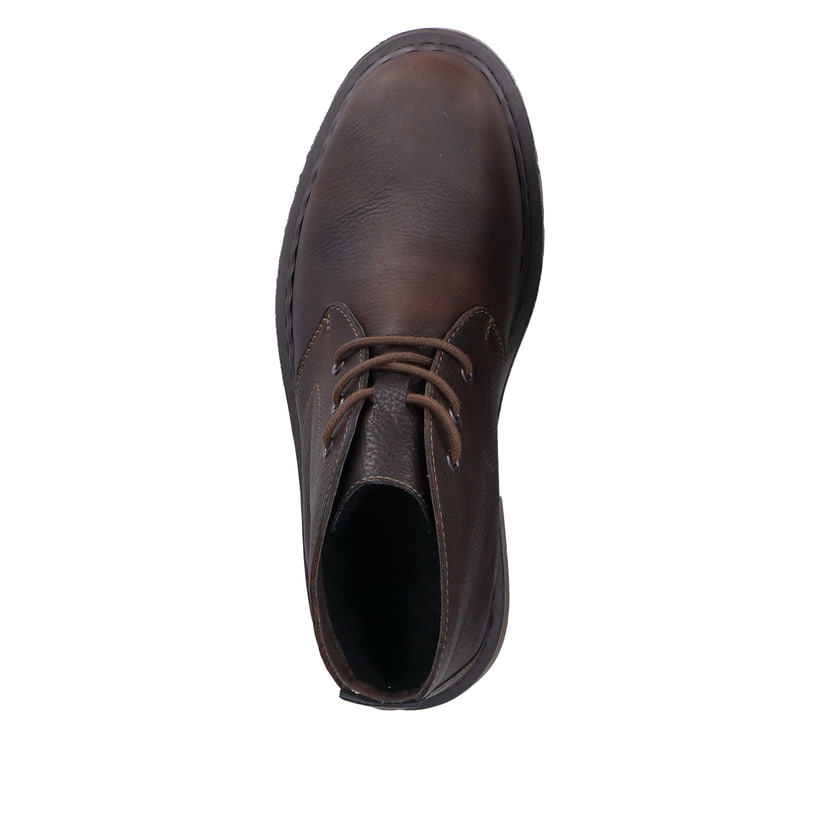 Dunkelbraune Rieker Herren Schnürstiefel 31640-25 mit einer robusten Profilsohle. Schuh von oben