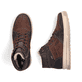 Braune Rieker Herren Sneaker High 38540-25 mit wasserabweisender TEX-Membran. Schuh von oben, liegend.