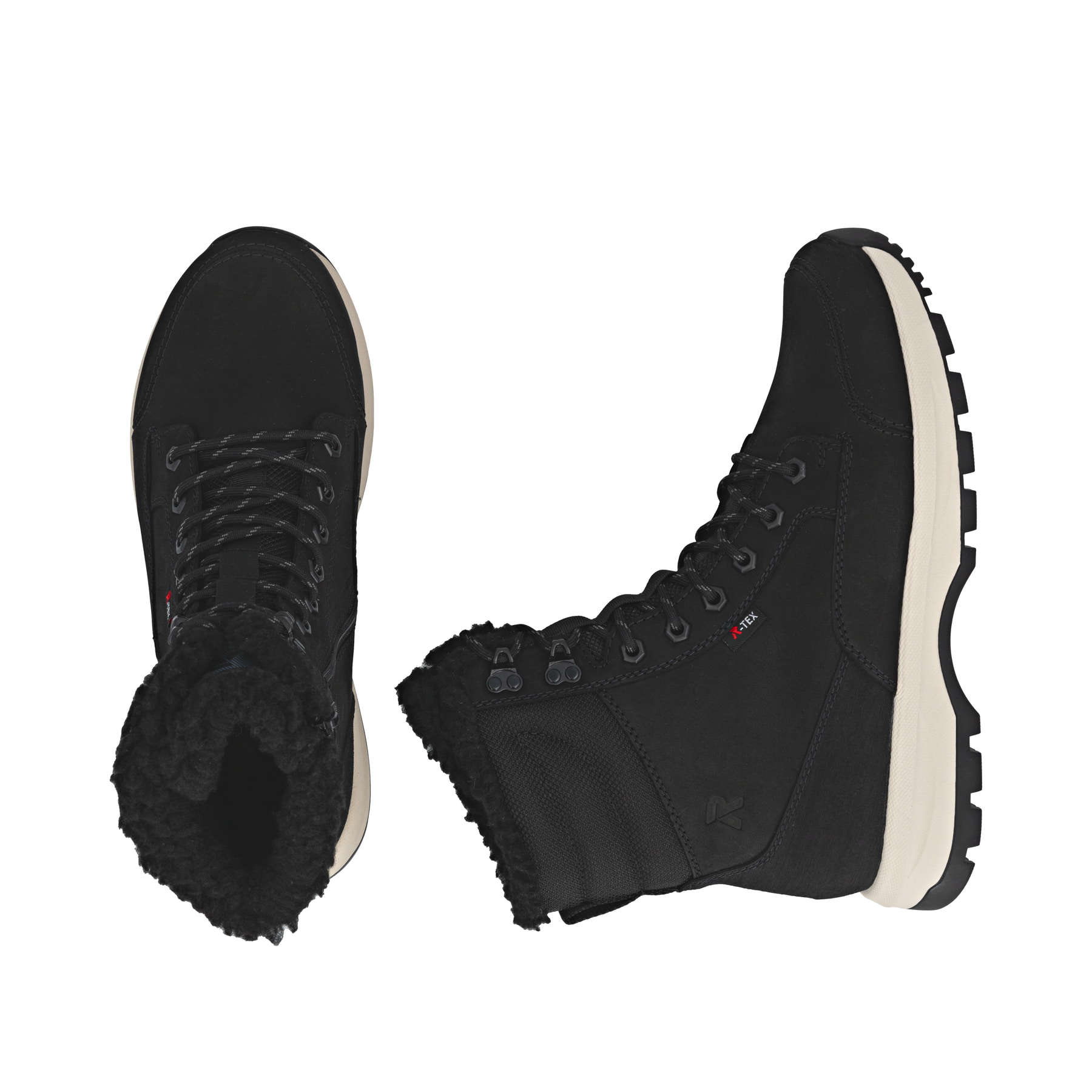 Schwarze Rieker Herren Schnürstiefel U1672-00 aus Rauleder. Schuh von oben, liegend.