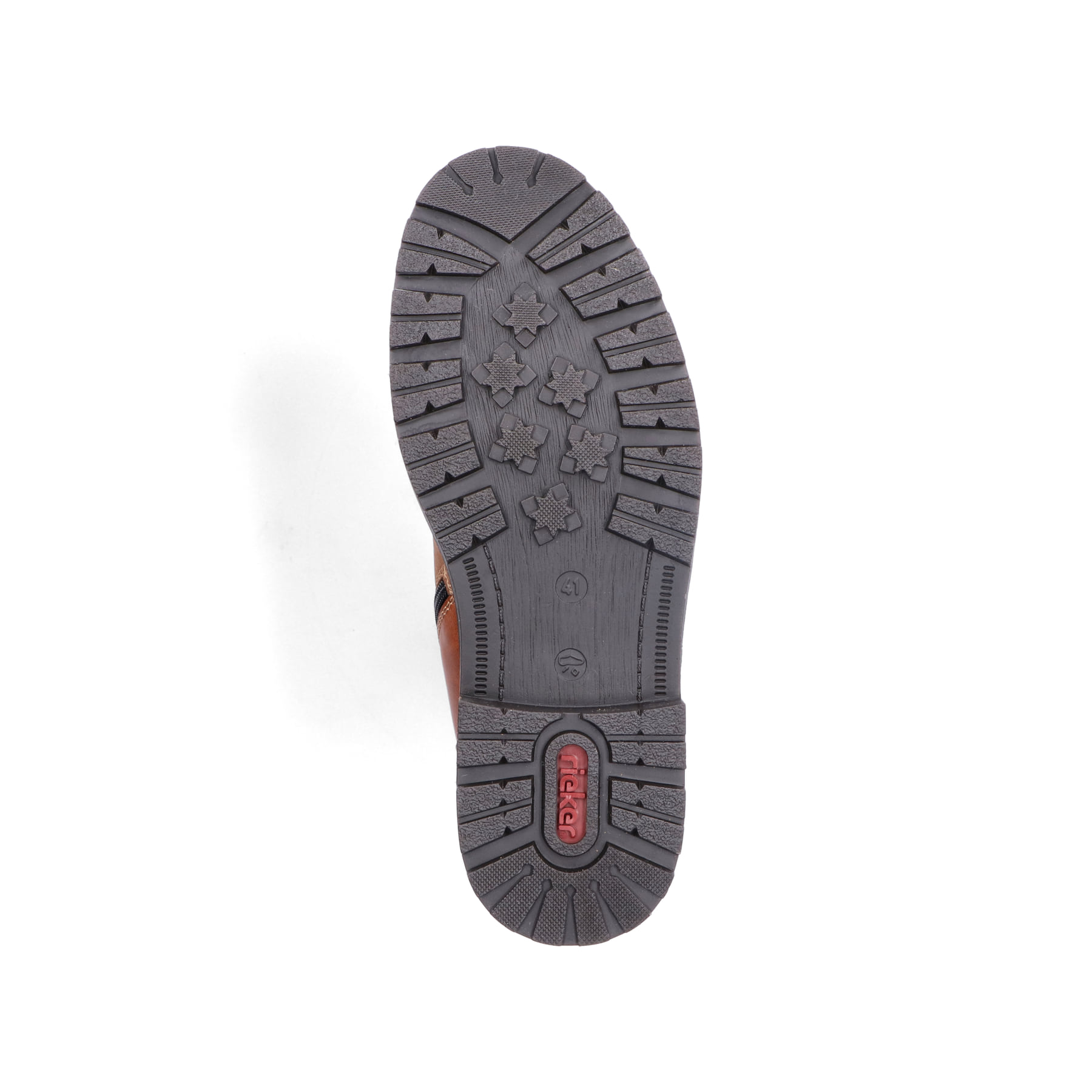 Karamellbraune Rieker Herren Schnürstiefel 32040-25 mit einer robusten Profilsohle. Schuh Laufsohle