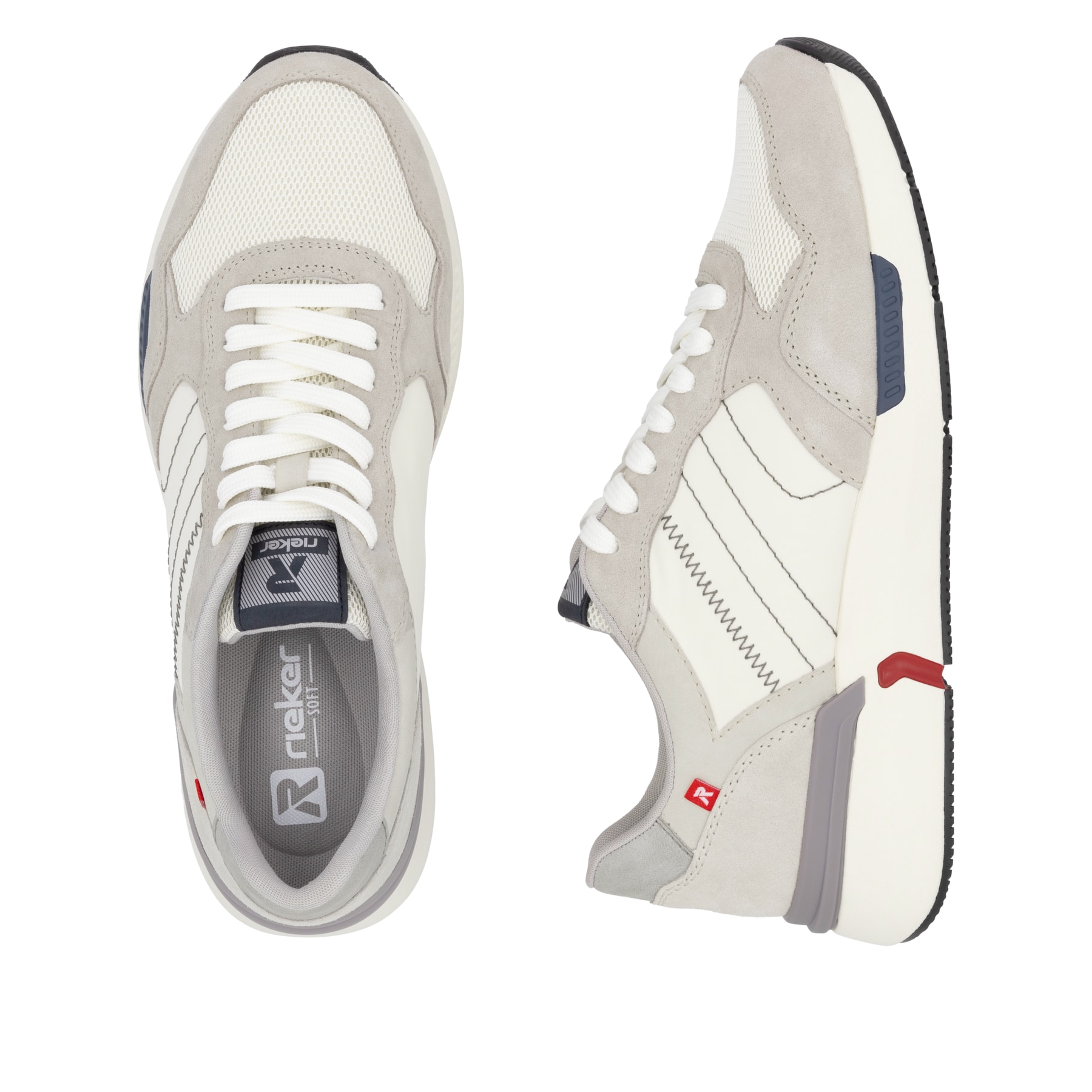 Weiße Rieker Herren Sneaker Low U1401-80 mit einer Schnürung. Schuh von oben, liegend.