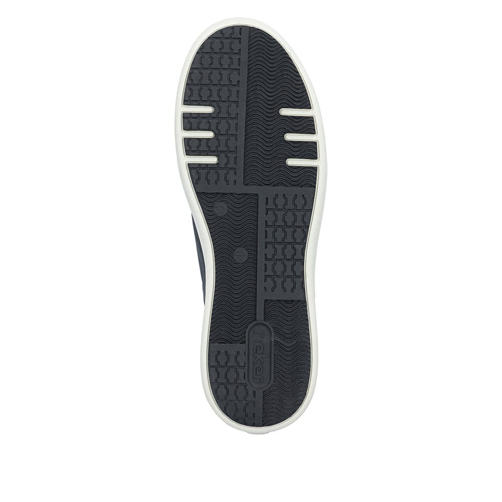 Baskets basses Rieker noires pour femme M7701-00 avec fermeture éclair. Semelle extérieure de la chaussure.