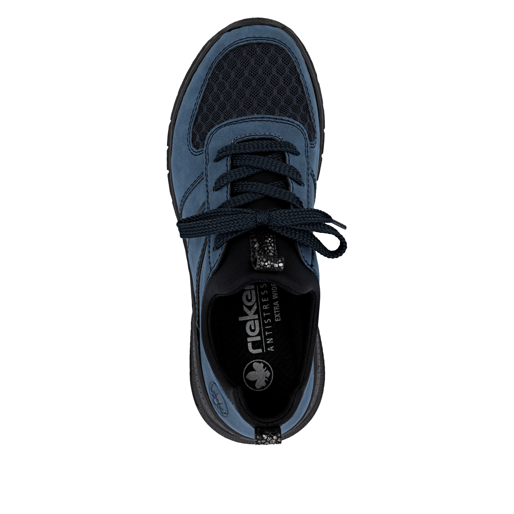 Mocassins Rieker bleus pour femme M4970-14 avec bande élastique. Chaussure vue de dessus.