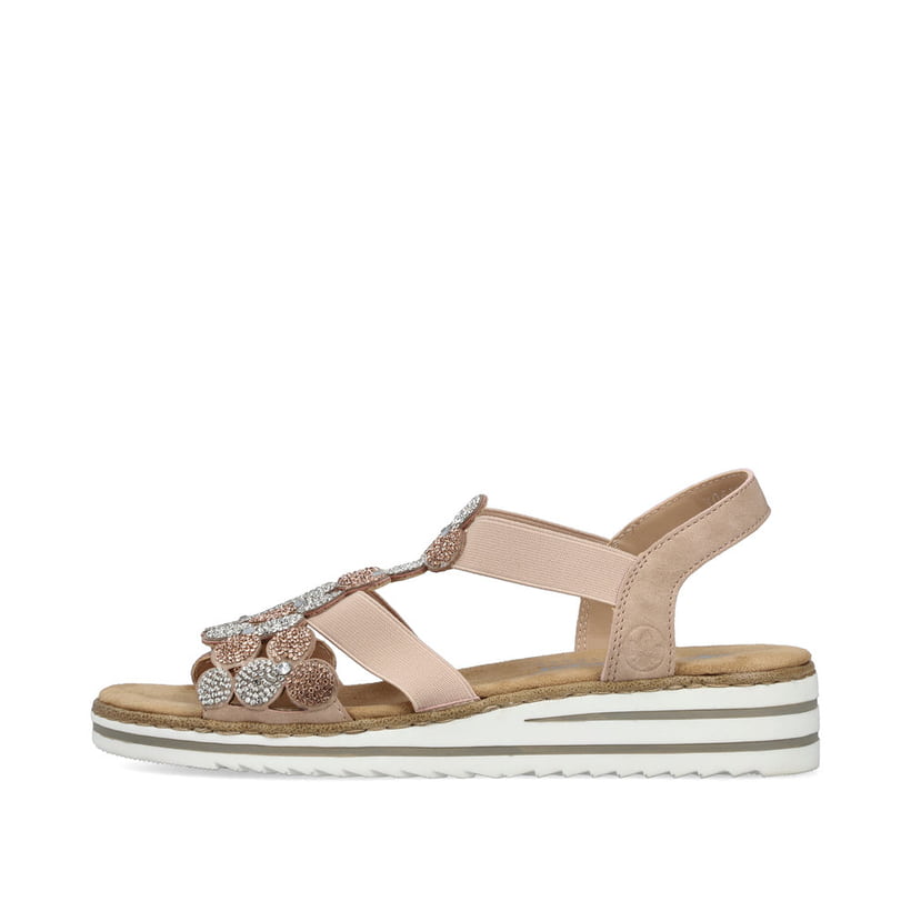 Rosane Rieker Damen Riemchensandalen V0613-90 mit Strasssteinen sowie Gummizug. Schuh Außenseite.