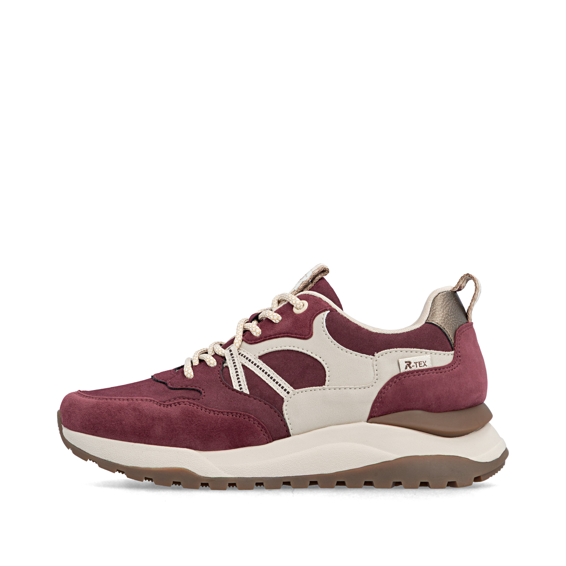 Baskets basses Rieker rouges pour femmes W2501-35 avec membrane RiekerTEX. Côté extérieur de la chaussure.