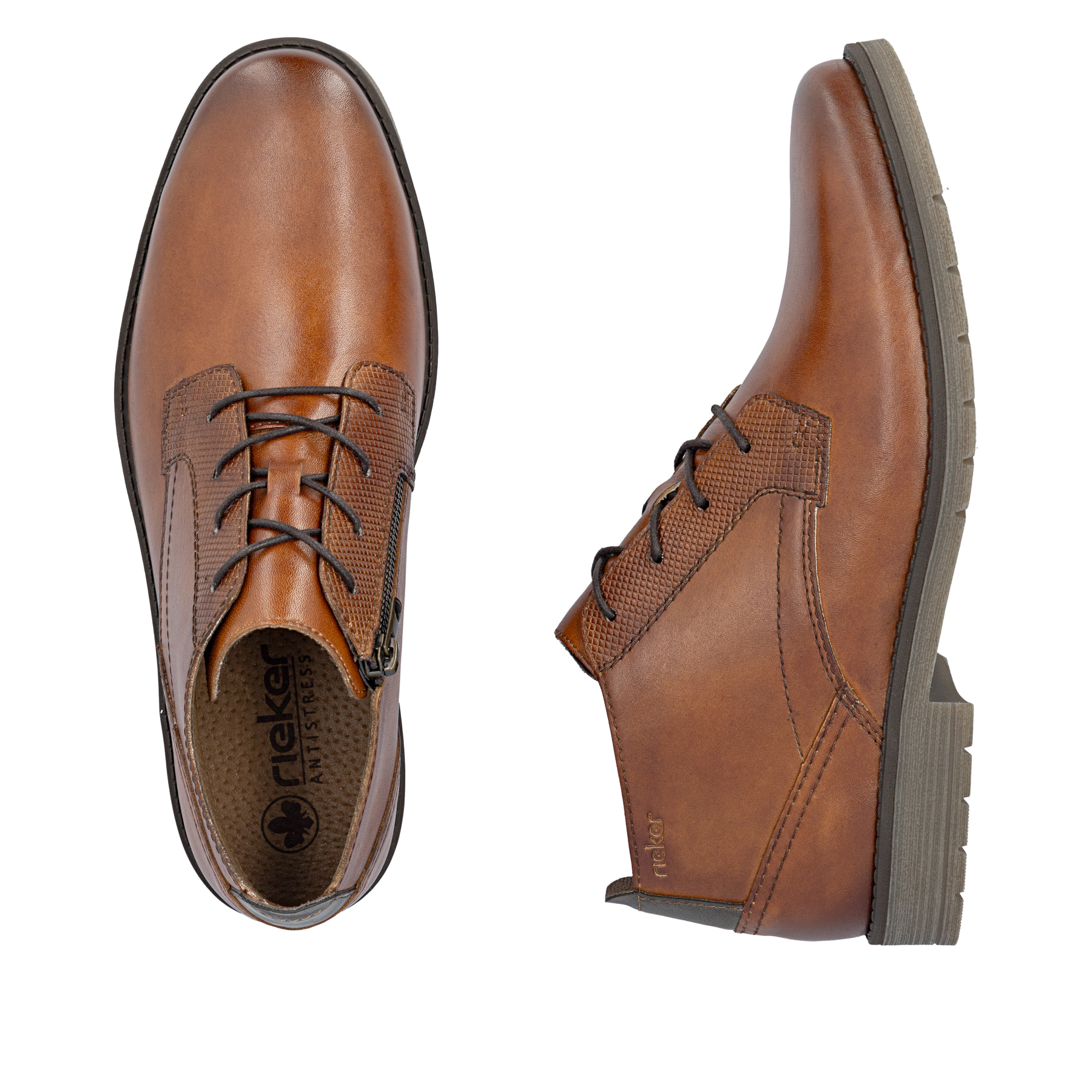Braune Rieker Herren Schnürstiefel 13902-24 aus Glattleder. Schuh von oben, liegend.
