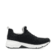 Schwarze Rieker Damen Slipper 48157-00 mit Gummischnürung sowie Komfortweite G. Schuh Innenseite.