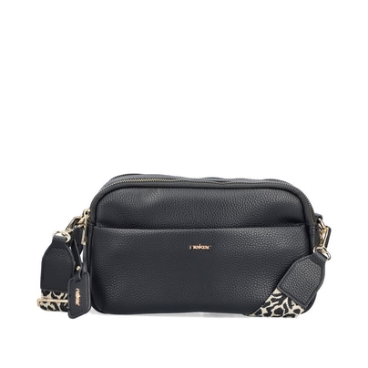 Rieker Handtasche H1029-00 in Schwarz mit Reißverschluss, Handyfach und austauschbaren Schulterriemen. Vorderseite.