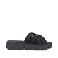 Nachtschwarze Rieker Damen Pantoletten V1008-00 mit geflochtenem Riemen. Schuh Innenseite.