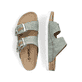 Grüne Rieker Damen Pantoletten 69850-52 mit Schnallen sowie einer leichten Sohle. Schuh von oben, liegend.