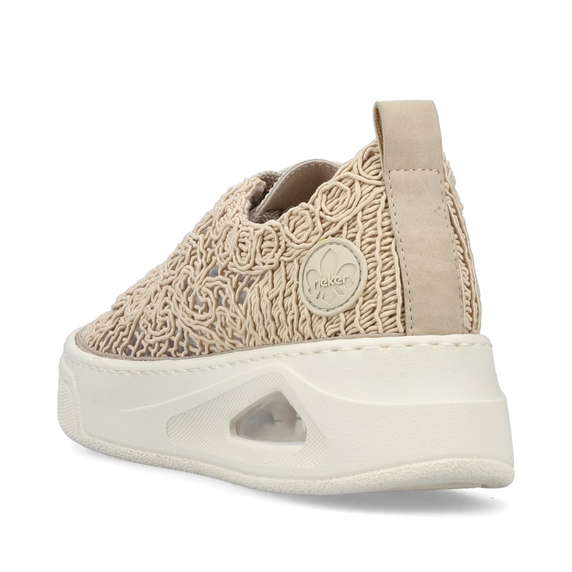 Beige Rieker Damen Sneaker Low N6409-62 mit Rieker Air Sohlenfenster. Schuh von hinten.