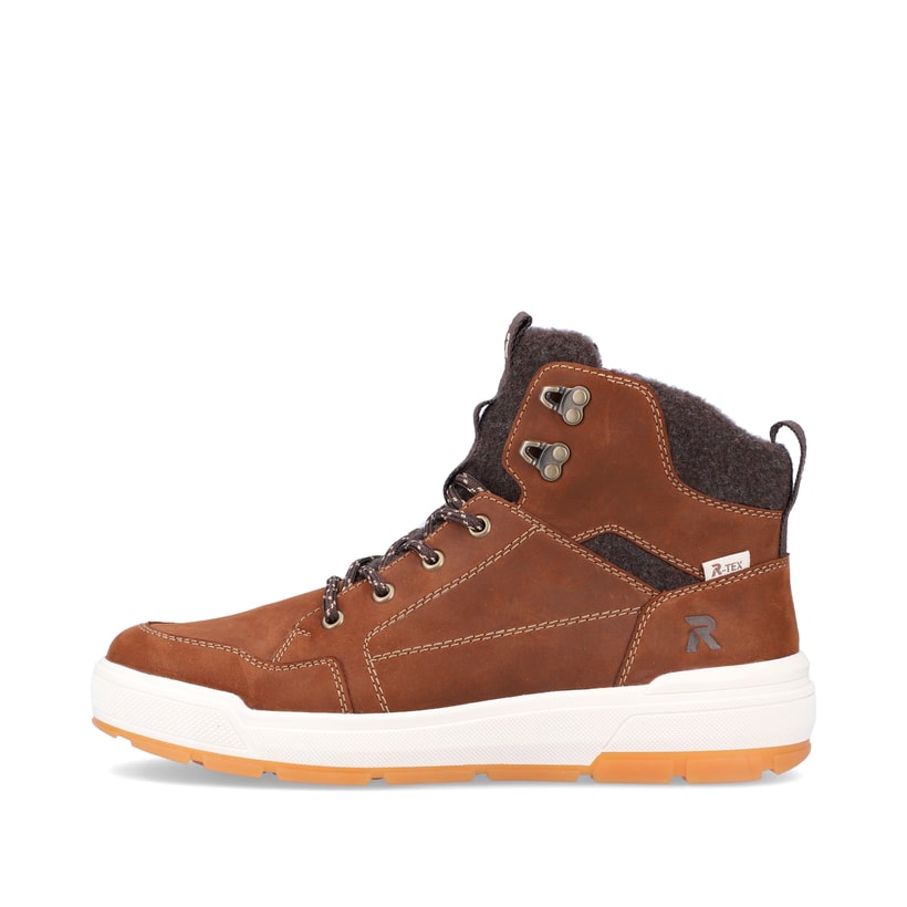 Braune Rieker Herren Sneaker High U0070-22 mit wasserabweisender TEX-Membran. Schuh Außenseite.