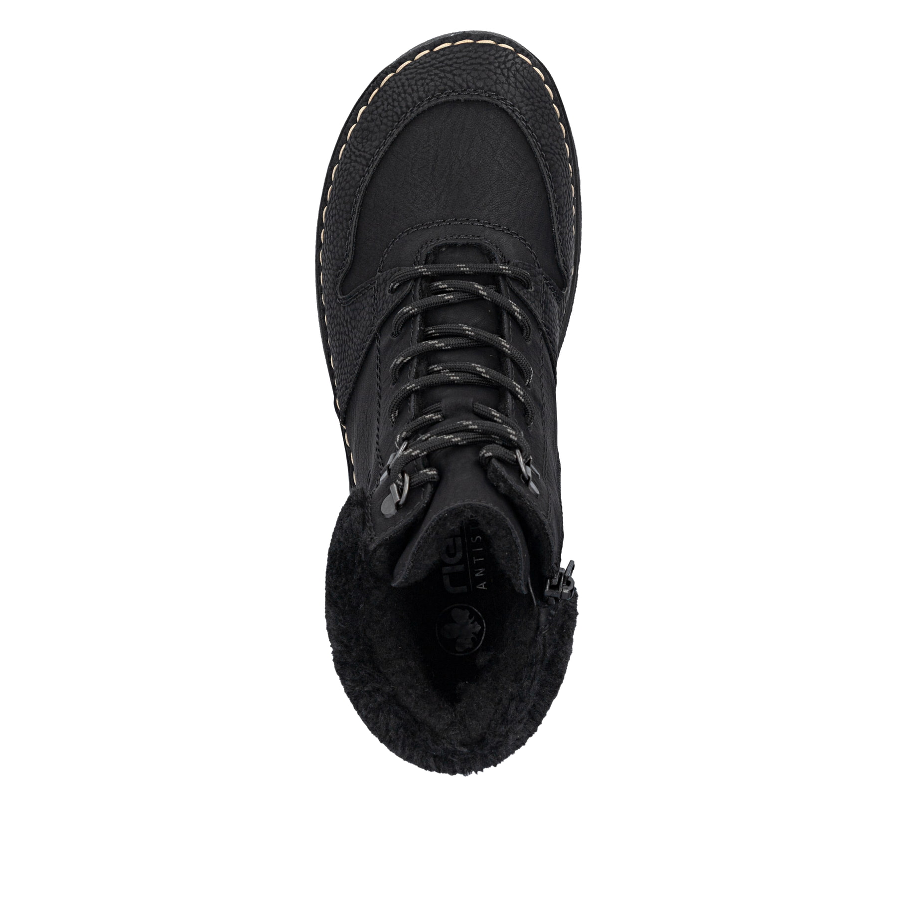 Schwarze Rieker Damen Schnürstiefel 44555-00 mit Rieker Air Sohlenfenster. Schuh Laufsohle.