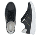 Blaue Rieker Damen Sneaker Low N1313-14 mit Reißverschluss sowie Extraweite H. Schuh von oben, liegend.