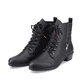 Tiefschwarze Rieker Damen Stiefeletten Y0700-01 mit Schnürung und Reißverschluss. Schuhpaar schräg.