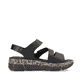 Schwarze vegane Rieker Damen Riemchensandalen V2301-00 mit handgestickten Nähten. Schuh Innenseite.