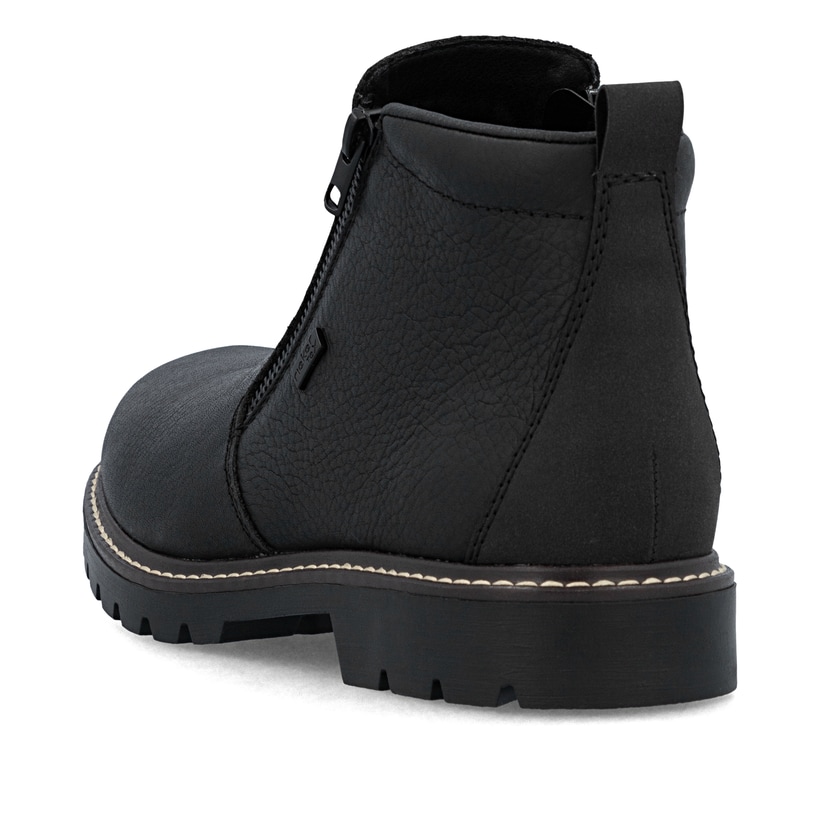 Schwarze Rieker Herren Kurzstiefel 39871-00 aus Glattleder. Schuh von hinten.