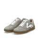 Graue vegane Rieker Damen Sneaker Low M5512-45 mit einer Schnürung. Schuhpaar seitlich schräg.