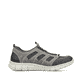 Graue Rieker Herren Slipper B7762-45 mit Gummischnürung sowie weißen Ziernähten. Schuh Innenseite.