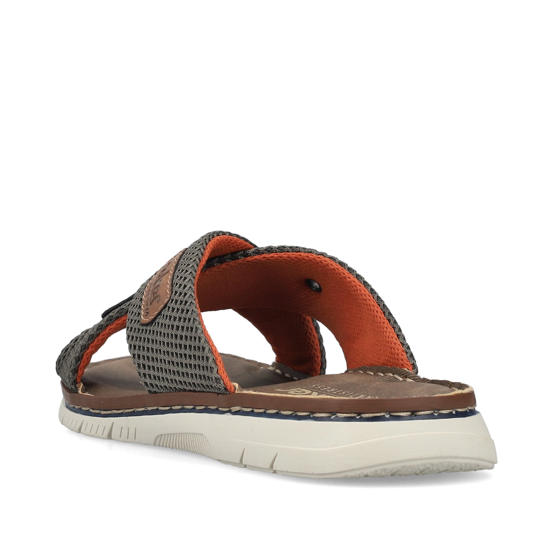 Grüne Rieker Herren Pantoletten 21340-54 mit der Komfortweite G. Schuh von hinten.