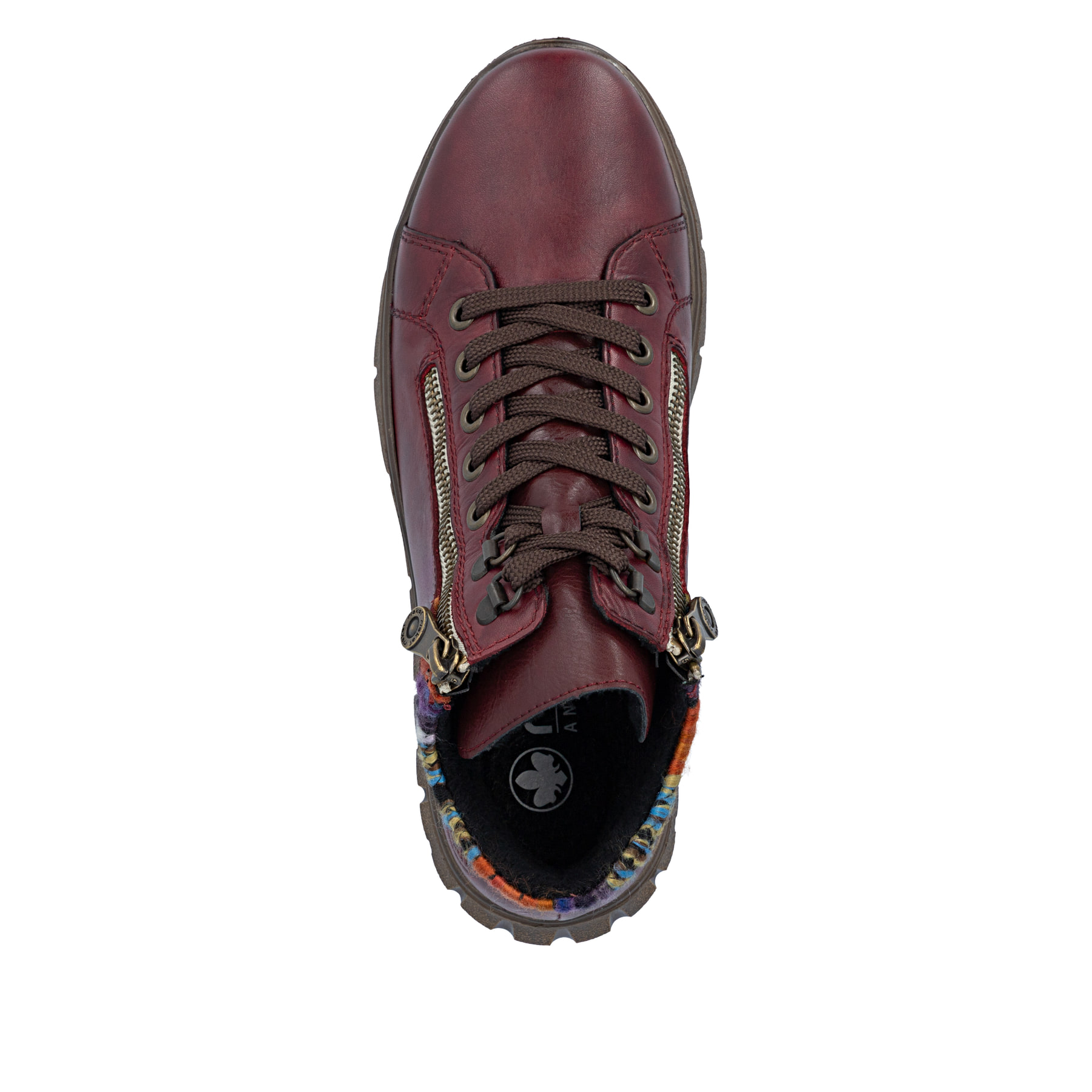 Rote Rieker Damen Schnürstiefel N1305-35 aus Glattleder. Schuh von oben.