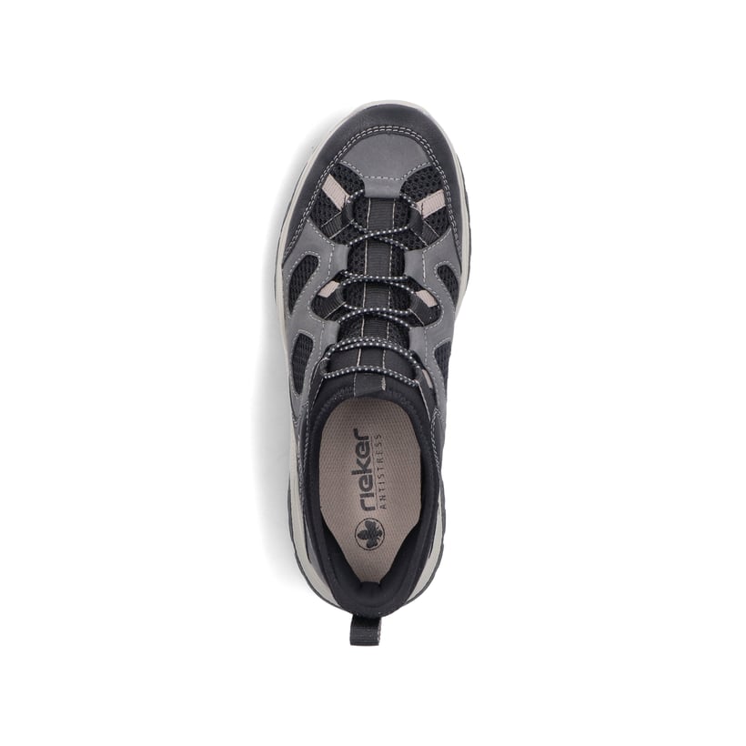 Schwarze Rieker Herren Slipper B8350-00 mit easy Hineinschlüpf-Möglichkeit. Schuh von oben.