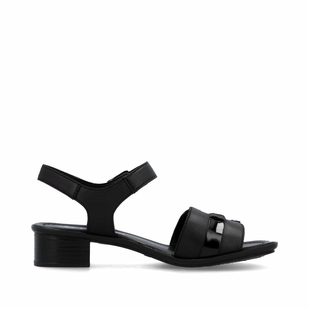 Sandales Rieker noires femme 62685-00 en cuir lisse avec boucle tendance. Côté intérieur de la chaussure.
