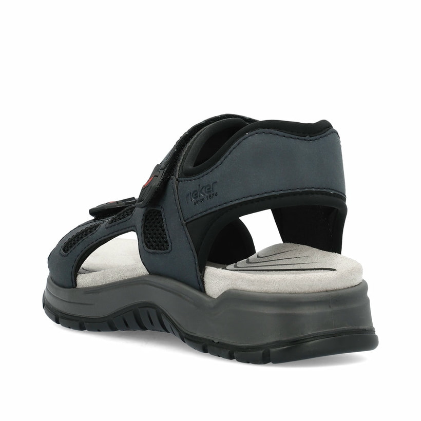 Blaue Rieker Herren Trekkingsandalen 26955-14 mit einem Klettverschluss. Schuh von hinten.