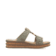 Grüne Rieker Damen Pantoletten 629K9-52 mit einem Klettverschluss. Schuh Innenseite.