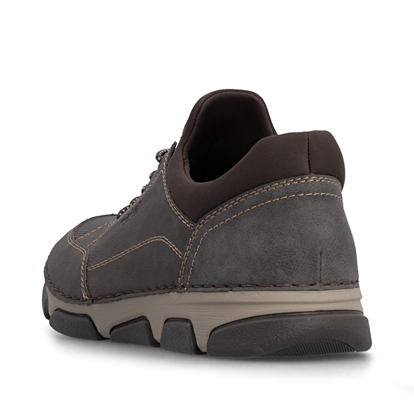Dunkelbraune Rieker Herren Slipper 15950-25 mit Gummizug sowie der Extraweite H. Schuh von hinten.