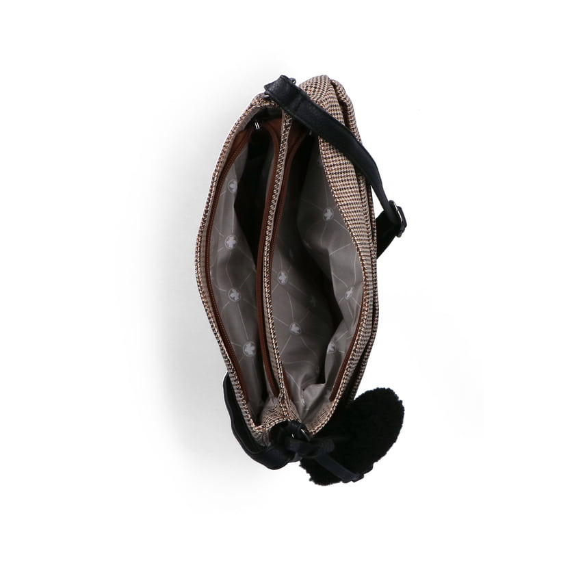 Sac bandoulière Rieker H1005-90 en beige avec fermeture éclair et pendentif en forme de cÅ“ur. Ouvert.