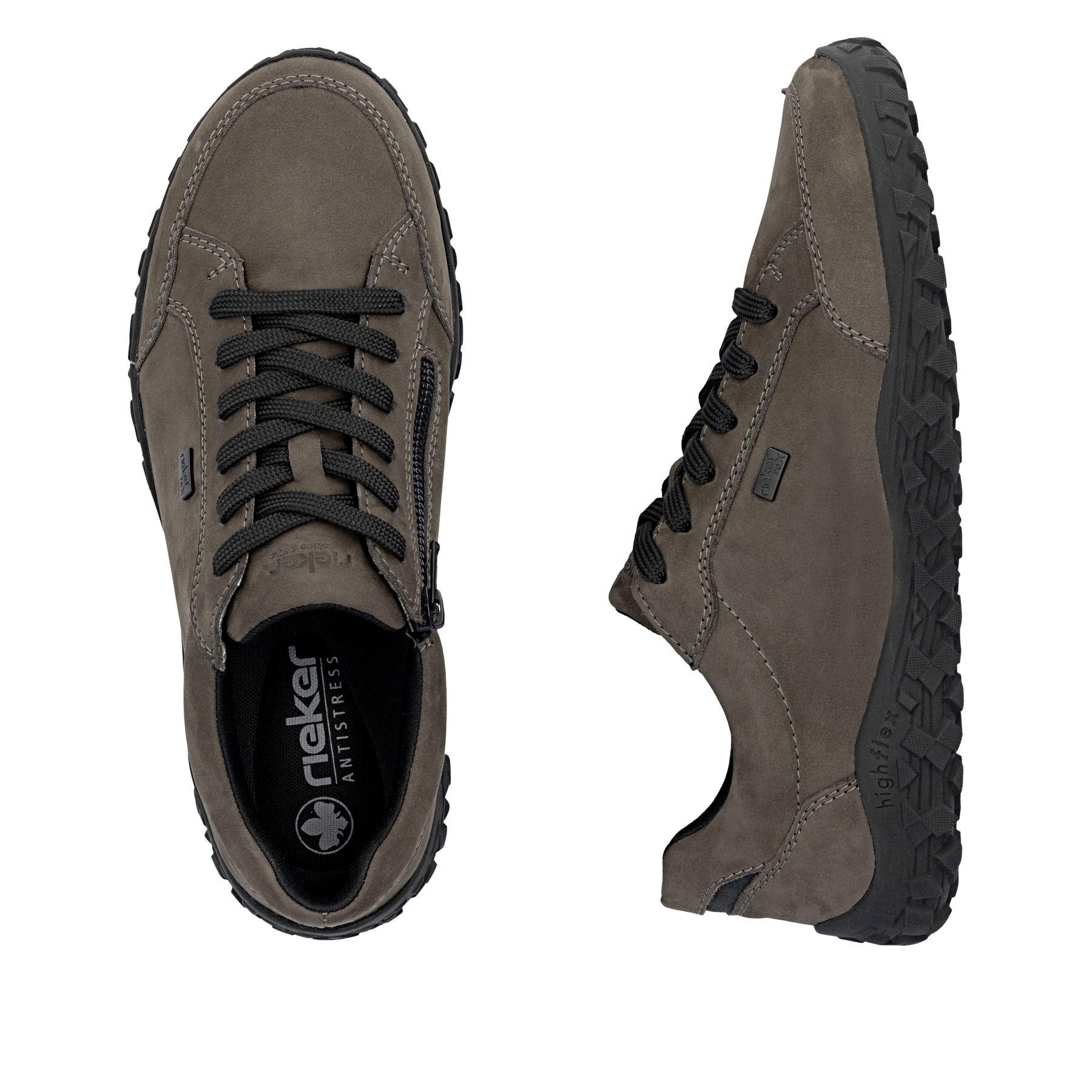 Dunkelgraue Rieker Herren Schnürschuhe 08101-45 aus Rauleder. Schuh von oben, liegend.