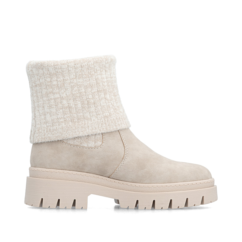 Taupefarbene Rieker Damen Kurzstiefel Z9450-60 mit umschlagbarem Schaft. Schuh Innenseite.