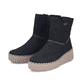 Schwarze Rieker Damen Kurzstiefel N2870-00 mit handgestickten Nähten. Schuhpaar seitlich schräg.