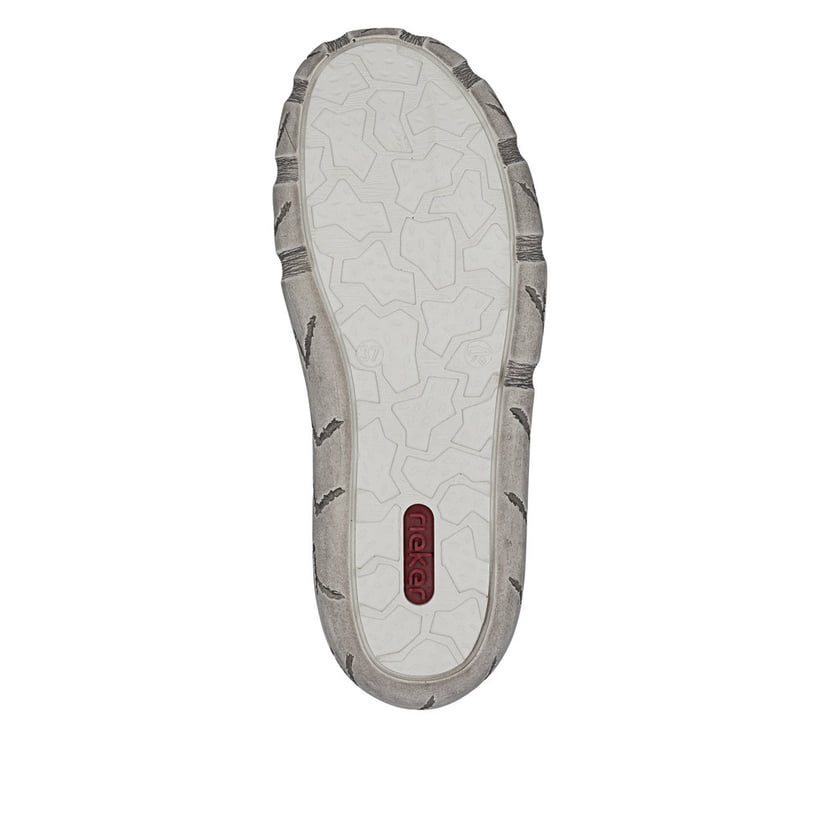 Beige Rieker Damen Slipper L0355-61 aus Glattleder mit eleganten Zierlochungen. Schuh Laufsohle.