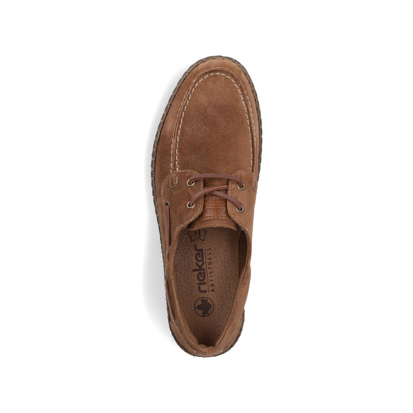 Braune Rieker Herren Schnürschuhe B5220-22 aus Rauleder mit der Komfortweite G. Schuh von oben.