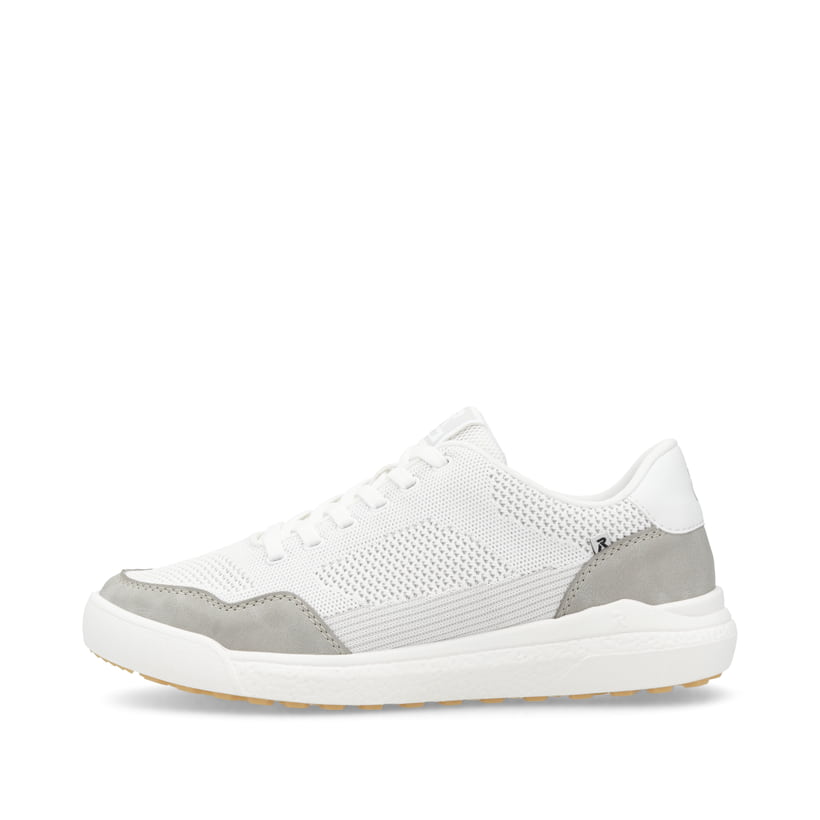 Weiße Rieker Herren Sneaker Low U1104-80 mit Schnürung sowie flexibler Sohle. Schuh Außenseite.